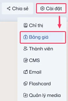 Cài đặt bảng giá